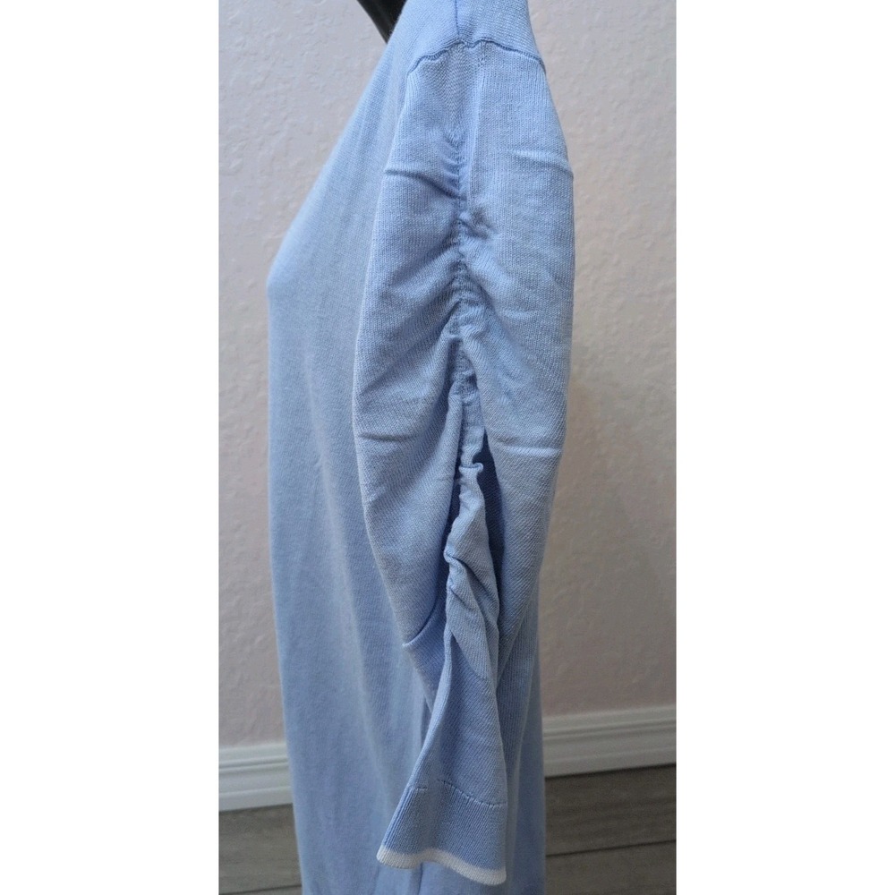 J. Jill V Neck Sweater Size‎ Medium Gathered Sleeve Cotton Blend Soft Blue NWT - Picture 5 of 6